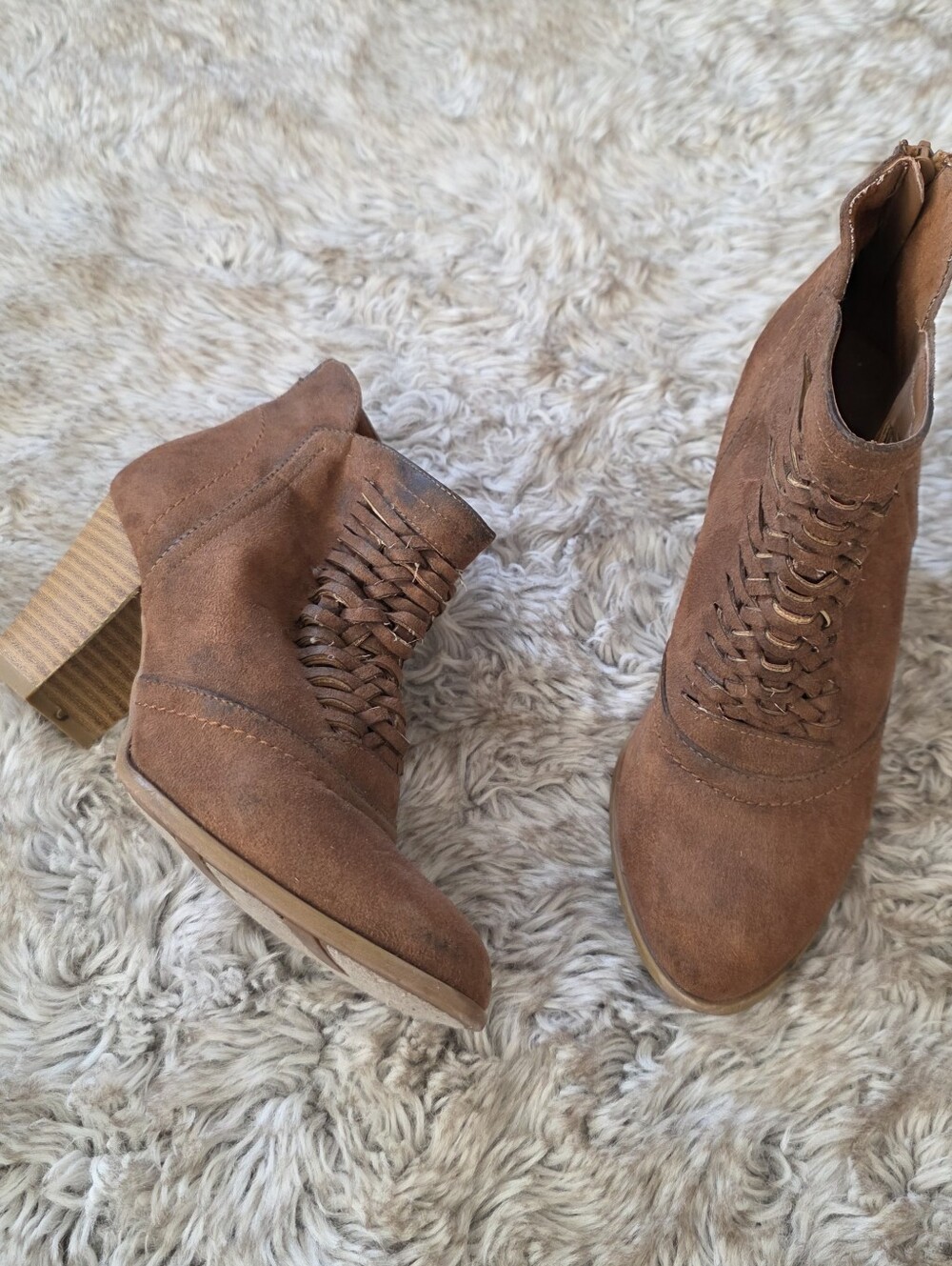 Fergalicious Woven Faux Suede Ankle Boots - Brown Women's Size 7.5